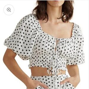 MINKPINK White Polka Dot Puff Sleeve Blouse XS NWT